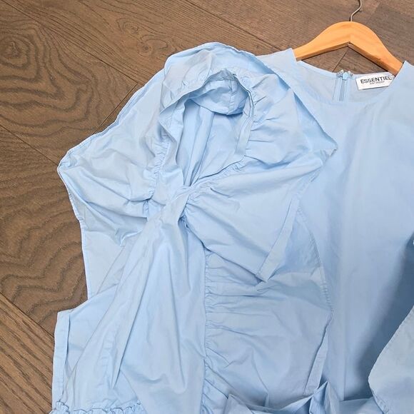 Essentiel Antwerp Becha Ruffle Poplin Oversized Tent Dress Blueberry Light Blue - Picture 10 of 15